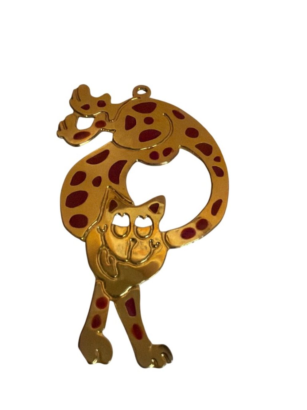 Gold-Tone Cat Pendant Red Spots Playful Lightweight Unique Jewelry Cat Lover